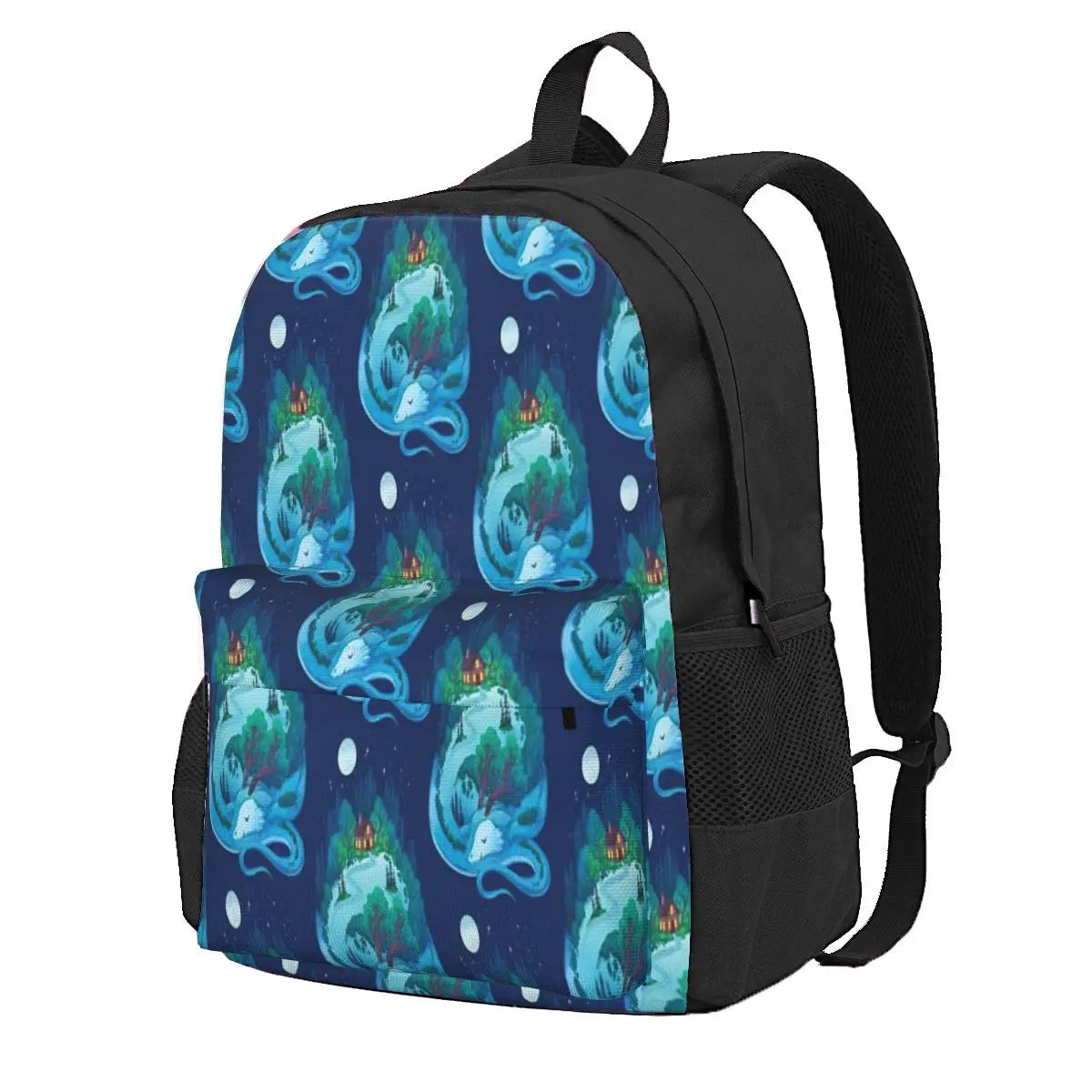Sleepy Forest Dragon At Night Backpacks Men's and Women's Zipper Close Backpack