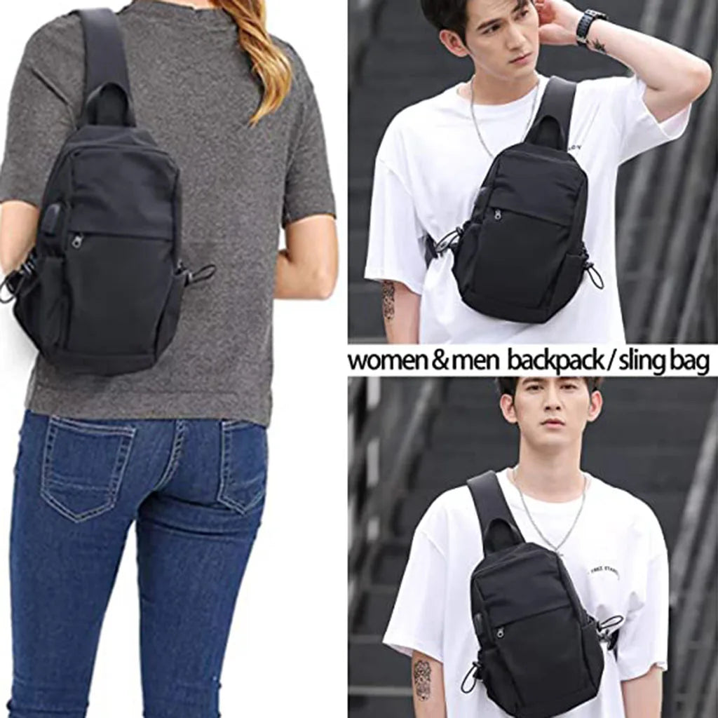 Sling Backpack USB Charging Port Anti-Theft Men's Chest Bag