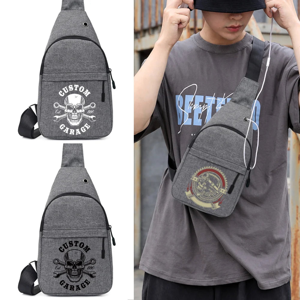 Men's Outdoor Skull Print Sling Bag for Hiking Camping Fishing