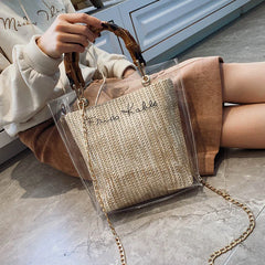 Slub Handle Clear Bag Women Summer Travel Handbag