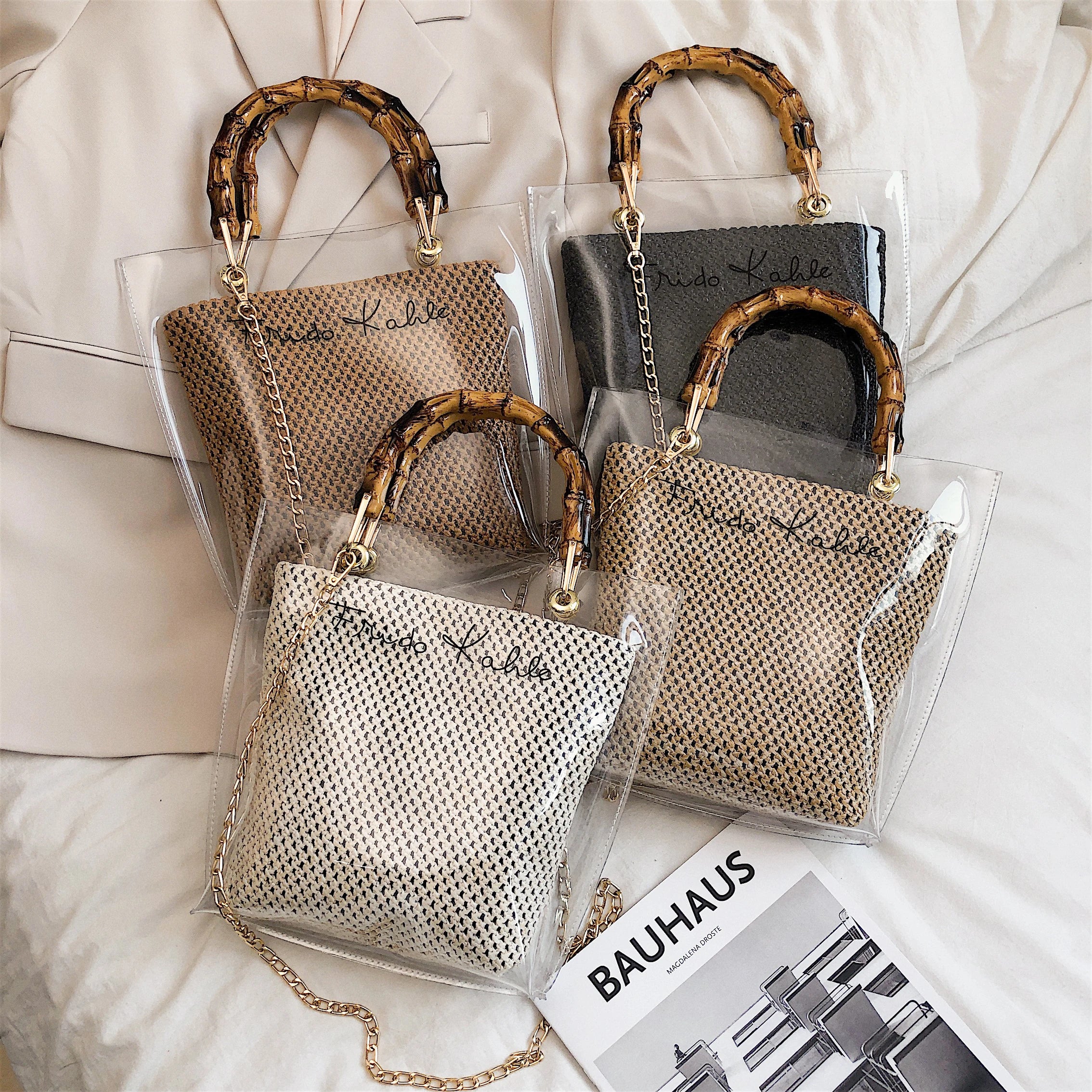 Slub Handle Clear Bag Women Summer Travel Handbag
