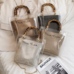 Slub Handle Clear Bag Women Summer Travel Handbag
