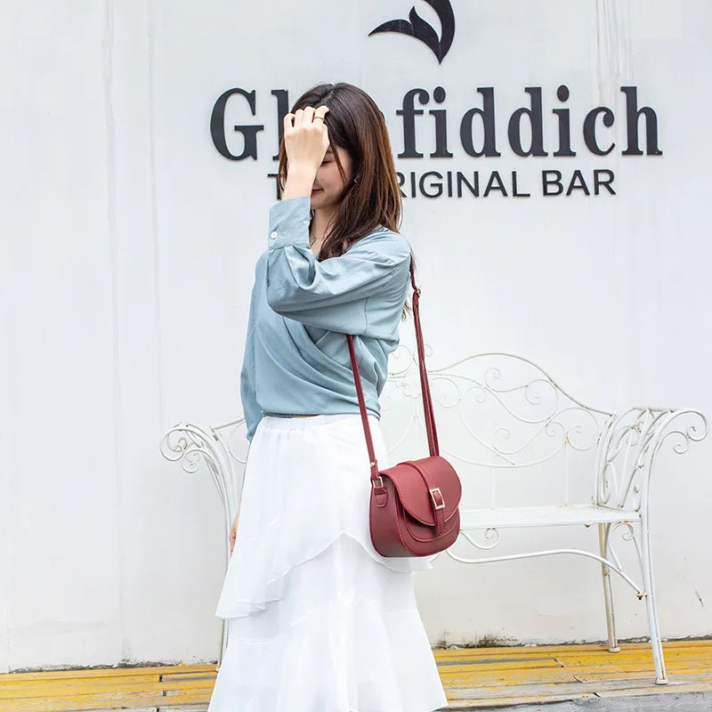 Small PU Leather Saddle Bag Belt Shoulder Diagonal Female Bag
