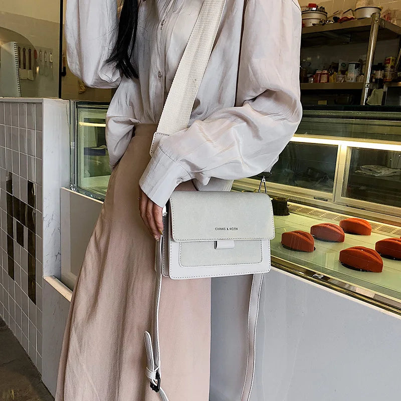 Small Square Bag Women Wide Shoulder Strap Messenger Bag