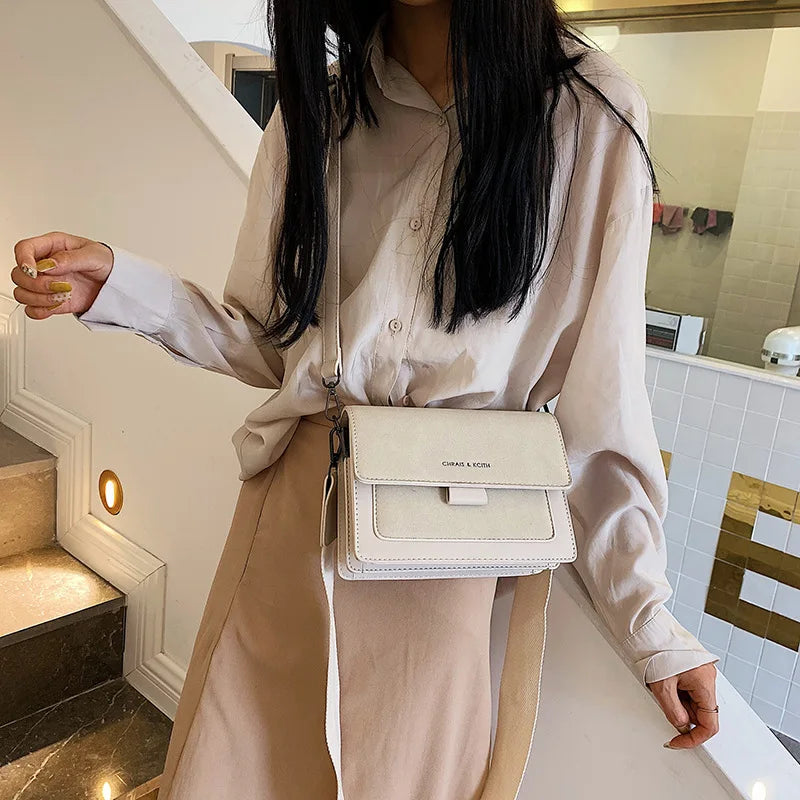 Small Square Bag Women Wide Shoulder Strap Messenger Bag