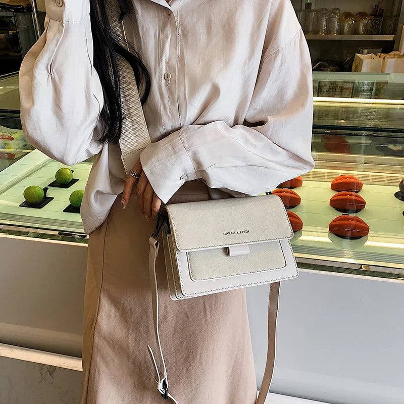 Small Square Bag Women Wide Shoulder Strap Messenger Bag