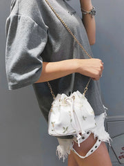 Embroidered Bucket Bag Chain Small Crossbody Bag