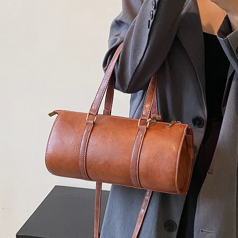 Barrel Shaped PU Leather Women Handbag Shoulder Crossbody Bag