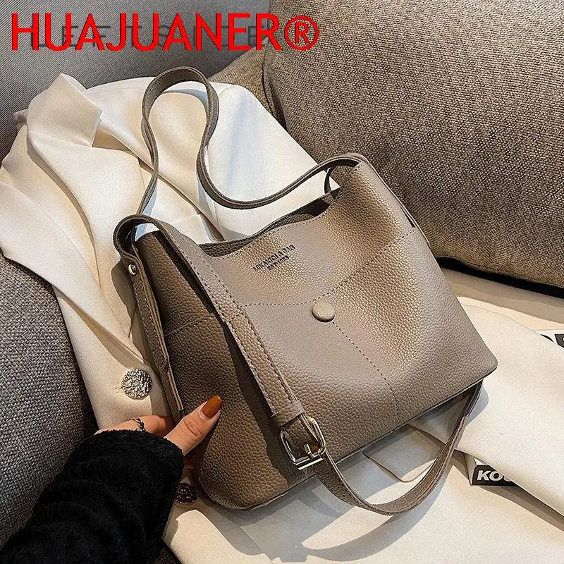 Vintage Leather Bucket Bag Women's Crossbody Purse