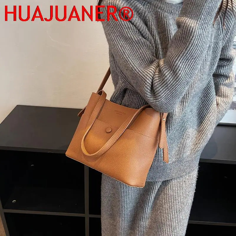Vintage Leather Bucket Bag Women's Crossbody Purse