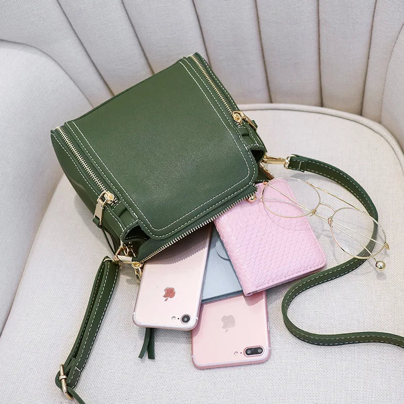 Green Messenger Bucket Bag with Long Strap Crossbody Shoulder Bag