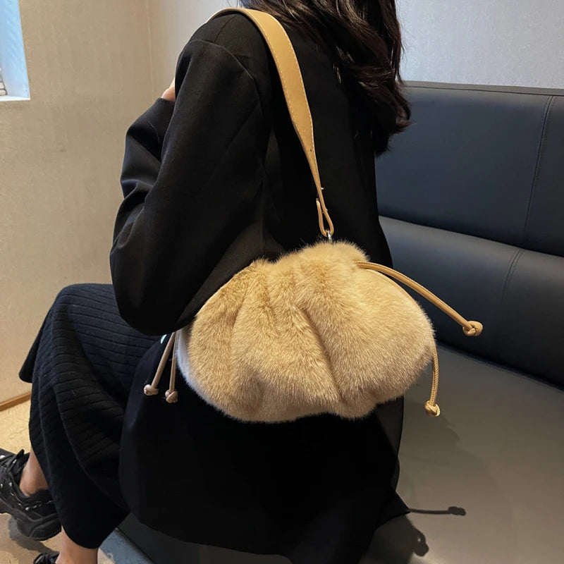 Winter Faux Fur Shoulder Bag Cute Candy Handbags