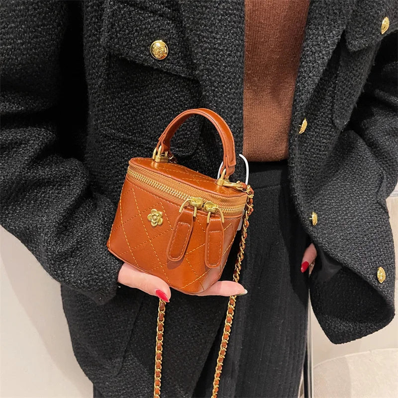 Camellia Shoulder Bucket Bag Mini Quilted Crossbody
