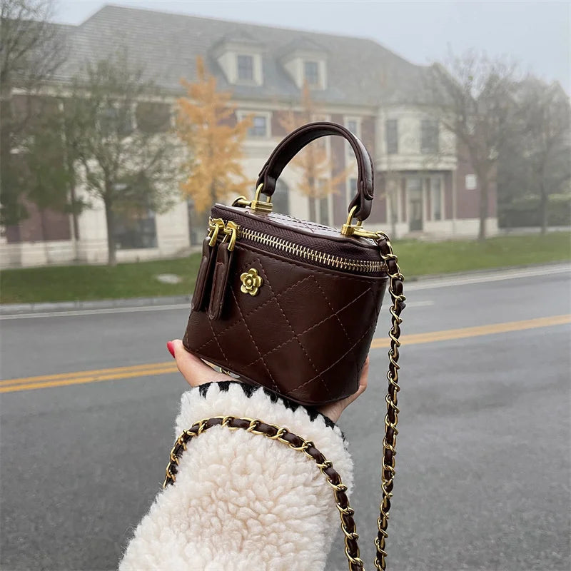 Camellia Shoulder Bucket Bag Mini Quilted Crossbody