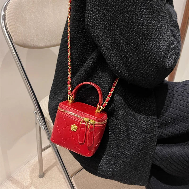 Camellia Shoulder Bucket Bag Mini Quilted Crossbody