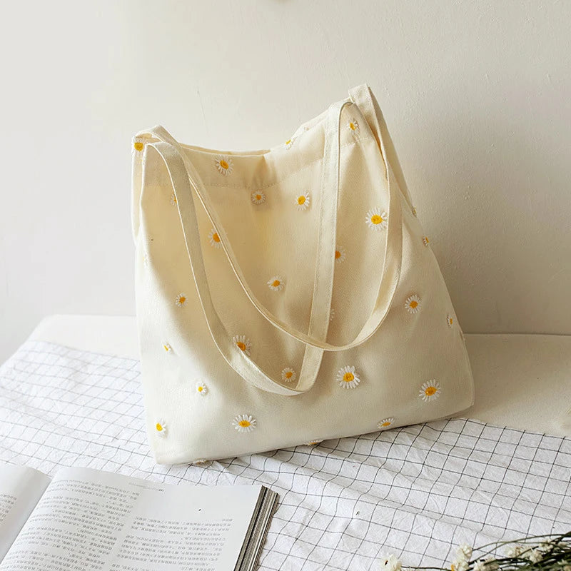 Small Canvas Bags Daisy Crochet Mesh Shoulder Tote Bag