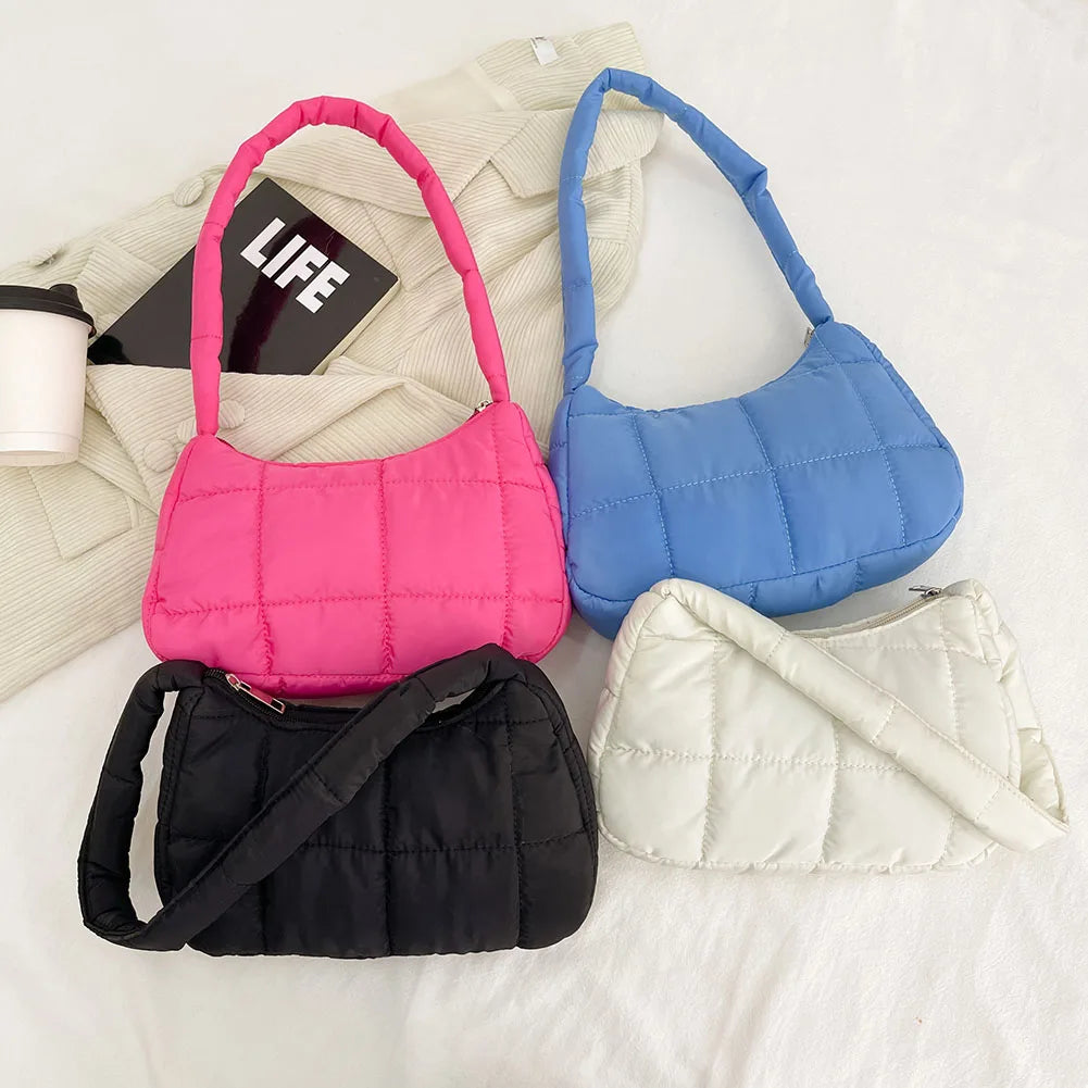 Cotton Padded Quilted Tote Bag Women's Shoulder Clutch