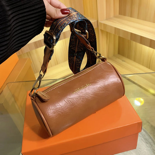 Small Crossbody Bags for Women Handbags 2 Straps Barrel Purse PU Leather