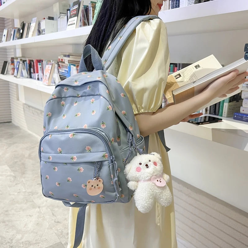 Floral Women Backpack Ins Style School Student Book Bag