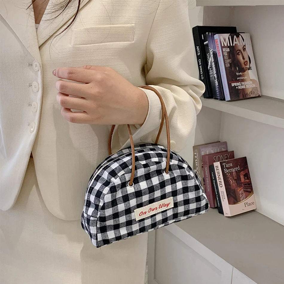 Nylon Printed Lattice Clutch Winter Stripe Tote