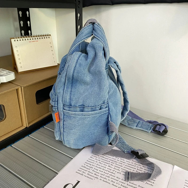 Small Denim Backpacks For Women 100% Cotton School Bags