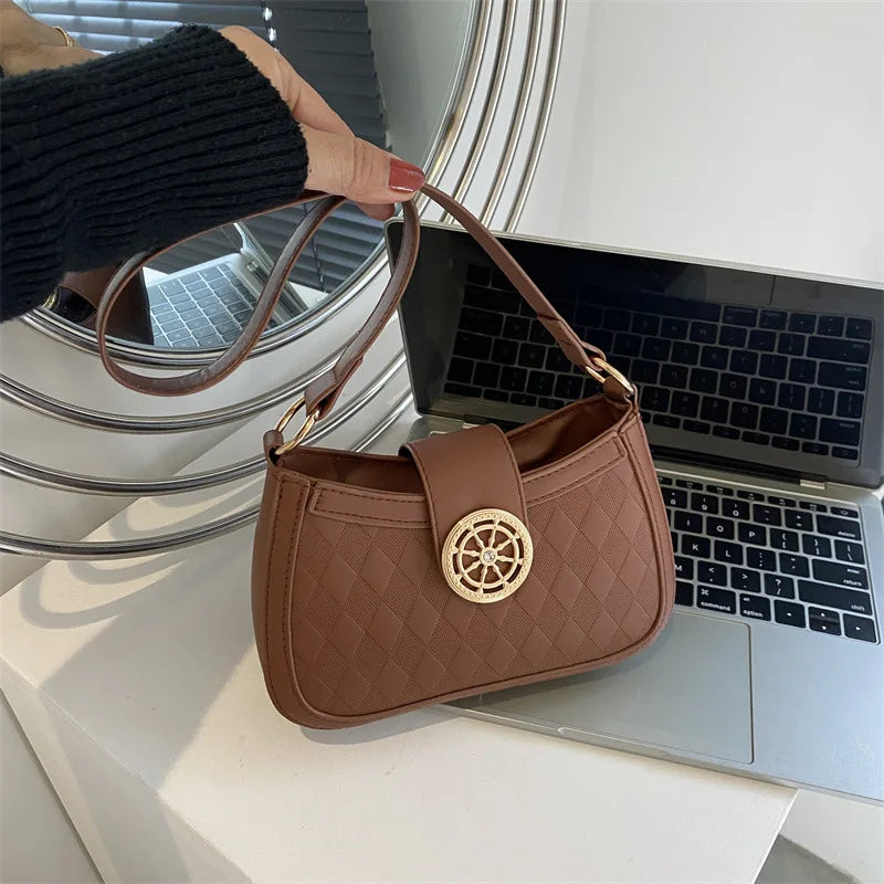 Retro Contrast Handbag Underarm Bag for Women