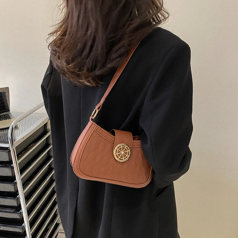 Retro Contrast Handbag Underarm Bag for Women