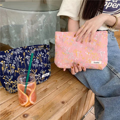 Embroidery Flower Cosmetic Bag Portable Pencil Case Storage Bags