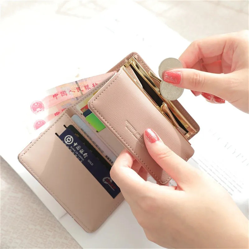 Small Fresh Mini Ladies Money Clip with Flowers Short Buckle Wallet