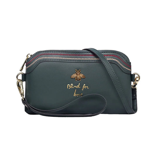 Small Leather Shoulder Bag Women Clutches Bee Crossbody Bags Cowhide Purse