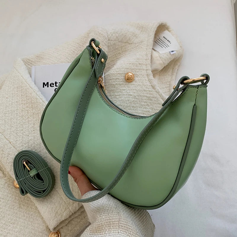 Half Moon PU Leather Crossbody Bag for Women Summer Shoulder Handbag