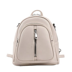 Leather Female Backpack for Women Curved Top Zip Front Backpack