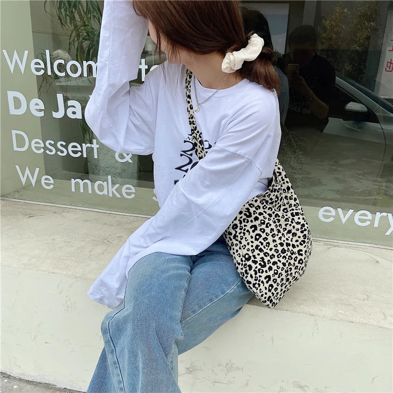 Leopard Print Messenger Bag for Women Vintage Casual Tote Handbags
