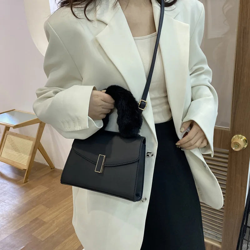 Plush Handle Women's Crossbody Bag Purse Small Handbag