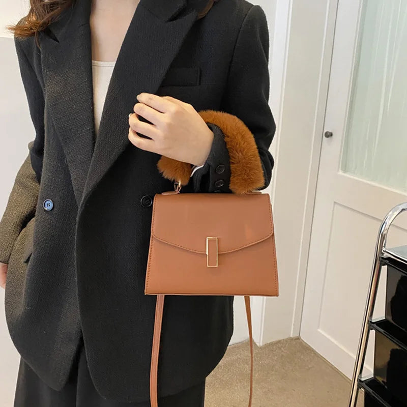 Plush Handle Women's Crossbody Bag Purse Small Handbag