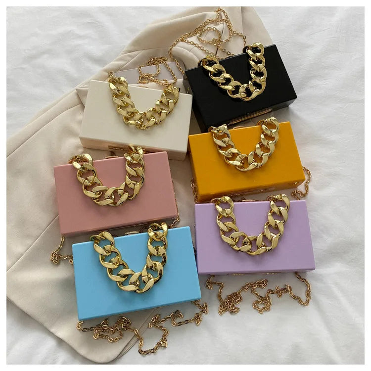 Small Box Thick Chain Shoulder Bag Acrylic PVC Chain Women Handbag