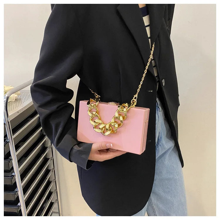 Small Box Thick Chain Shoulder Bag Acrylic PVC Chain Women Handbag