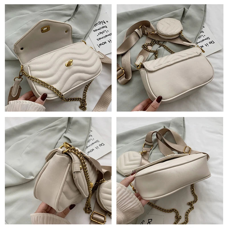 Small PU Leather Chain 2 PCS/SET Shoulder Bag Women Purse and Handbags