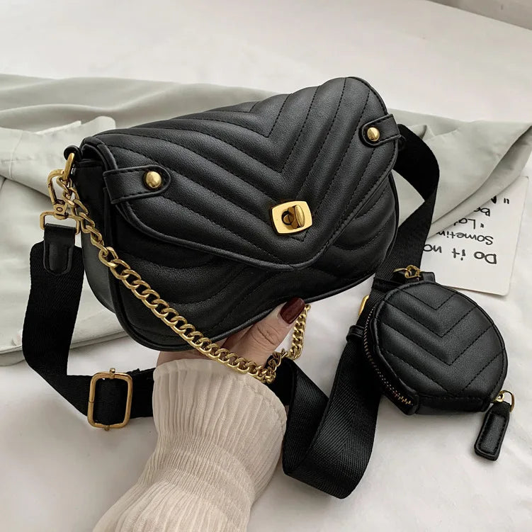 Small PU Leather Shoulder Bag For Women Travel Crossbody Bag 2 PCS/SET