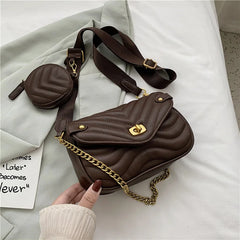 Small PU Leather Shoulder Bag For Women Travel Crossbody Bag 2 PCS/SET