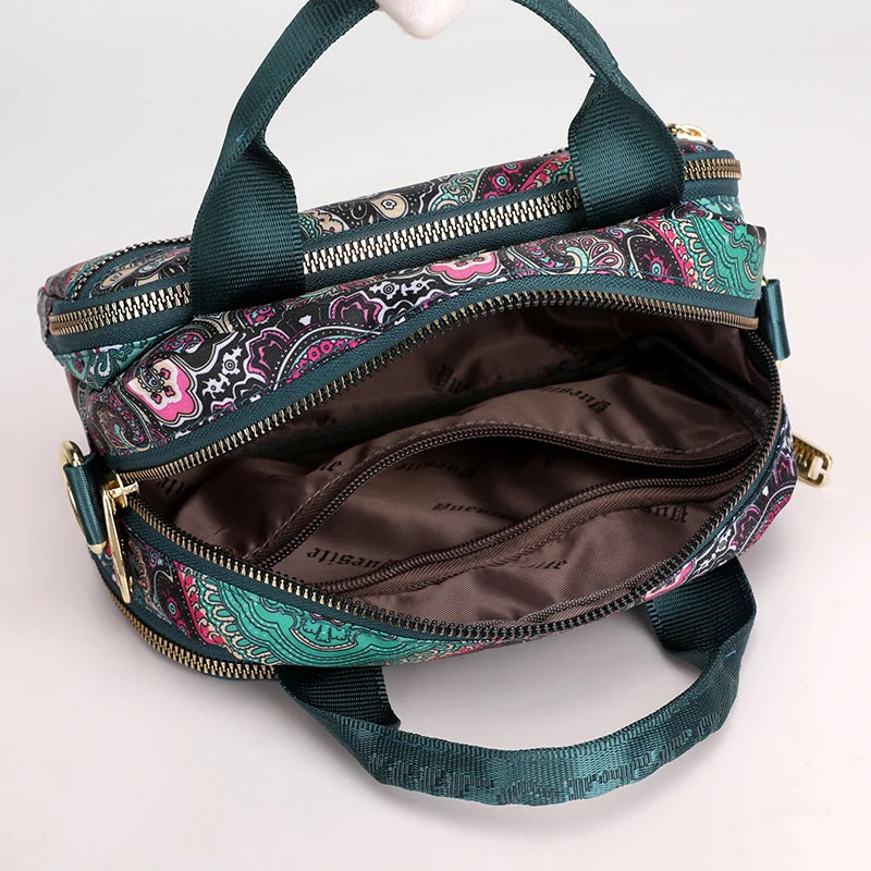 Small Purple Flower Nylon Shoulder Bag for Women