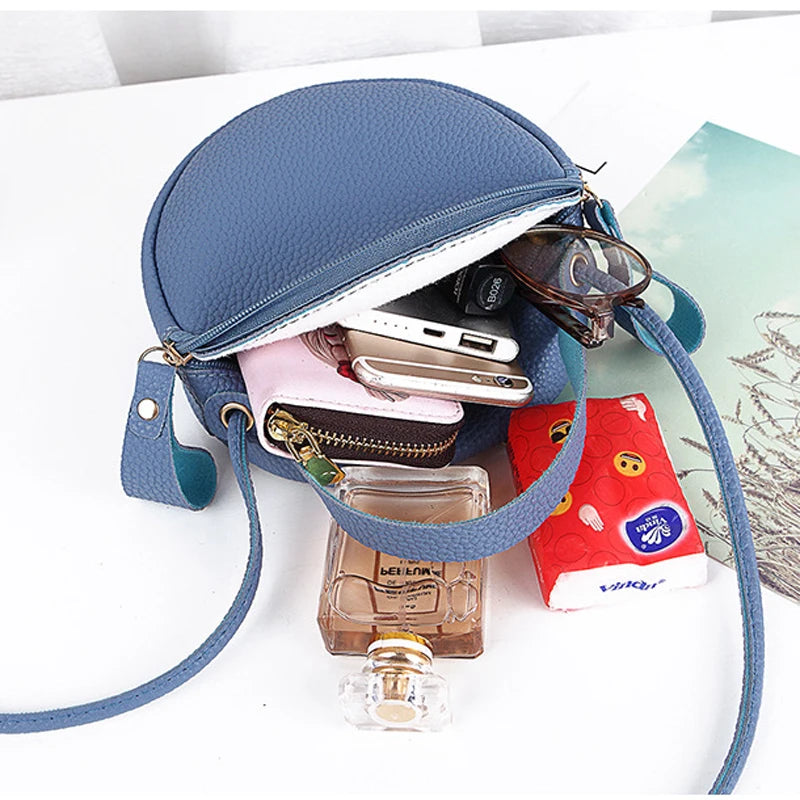 Pu Leather Women Crossbody Circular Bag Messenger Shoulder Bag