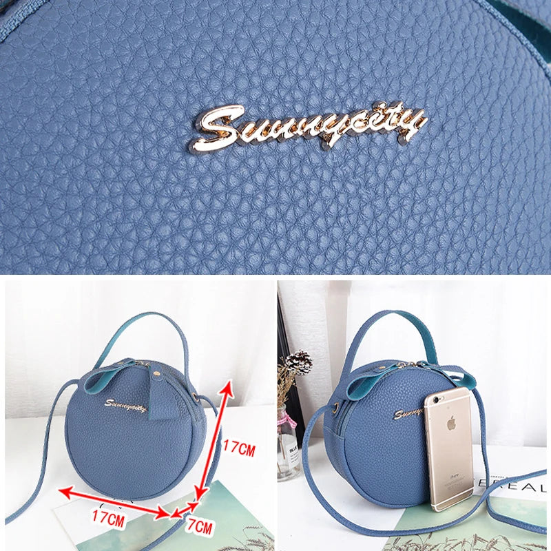 Pu Leather Women Crossbody Circular Bag Messenger Shoulder Bag