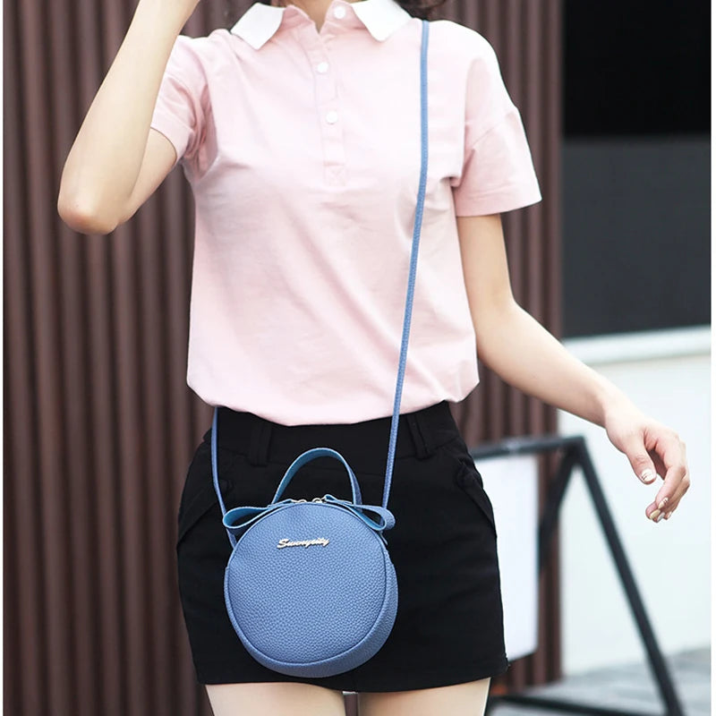 Pu Leather Women Crossbody Circular Bag Messenger Shoulder Bag