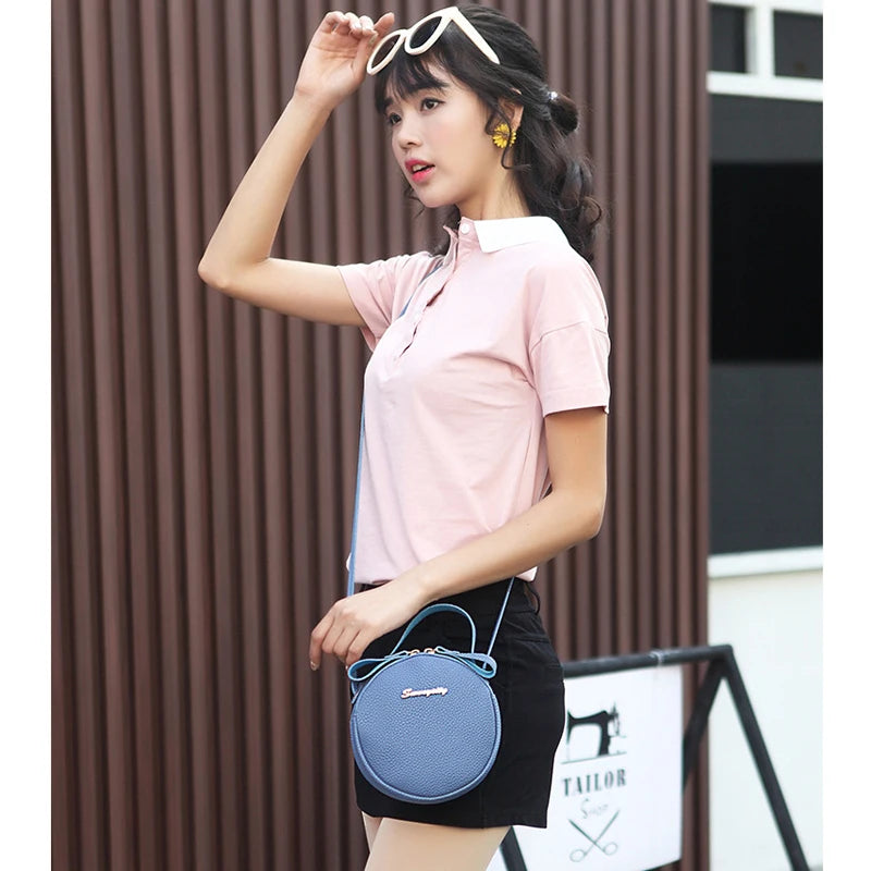 Pu Leather Women Crossbody Circular Bag Messenger Shoulder Bag