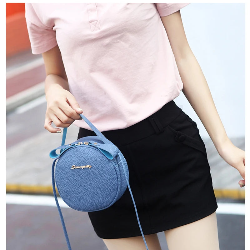 Pu Leather Women Crossbody Circular Bag Messenger Shoulder Bag