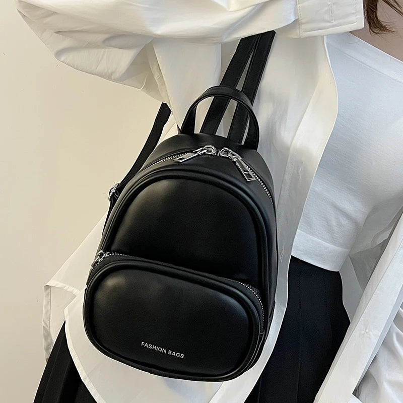 Small Pu Leather Casual Backpacks Portable All Match Pure Mini Bag