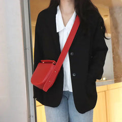 Small Red Leather Shoulder Bag Retro Crossbody Bag Women's Handbag