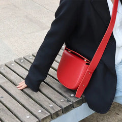 Small Red Leather Shoulder Bag Retro Crossbody Bag Women's Handbag