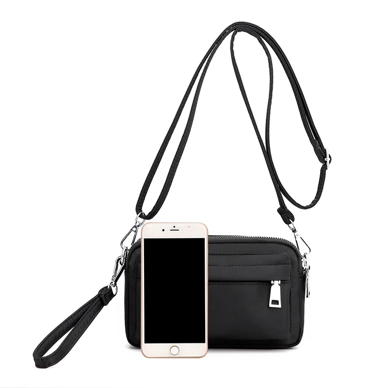 Women's Solid Nylon Shoulder Bag Waterproof Crossbody Soft Zipper Clutch Sac